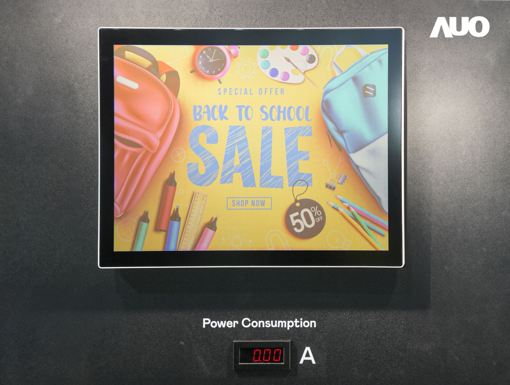 米兰体育展示胆固醇液晶超低耗能户外全彩显示器，ChLC（胆固醇液晶）以双稳态技术使静态显示零功耗，具省电、高彩度、环保的特性，还整合软硬件系统解决方案，可透过单一云端平台管理