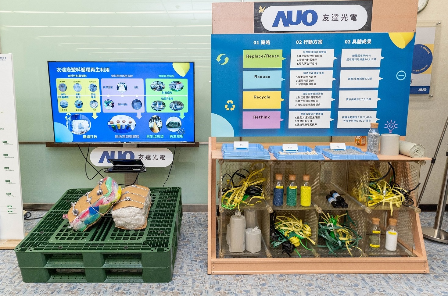 米蘭體育回應市場綠色訴求，與客戶通力開發綠色產品，2023年超過150支產品導入塑膠、金屬、玻璃等再生料，擴大再生料應用廣度並創造經濟效益，獲「循環經濟領袖獎」